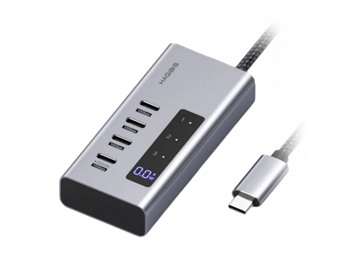 Hagibis USB-C-hub med Ladestasjon og LED-skjerm