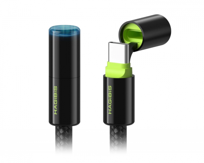 Hagibis USB-C 240W Hurtiglade­kabel 2 m – Svart/Grønn