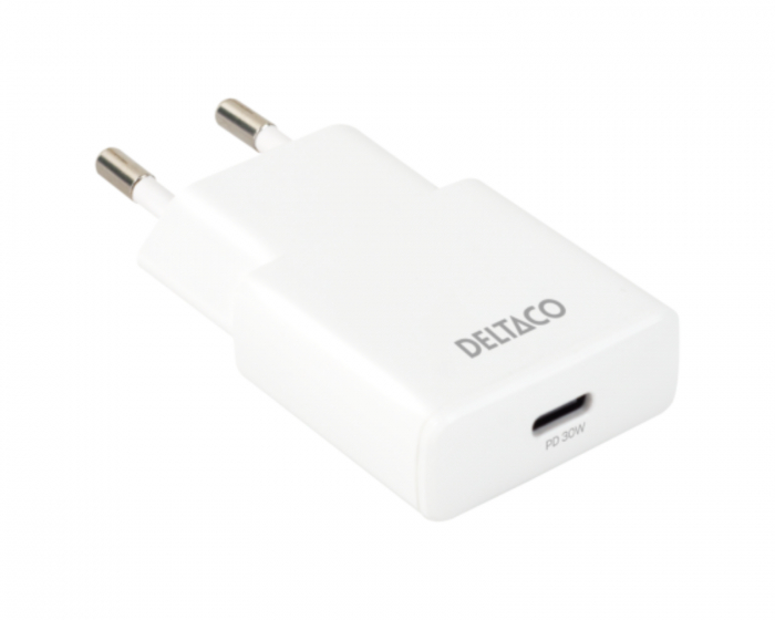 Deltaco 30W USB-C Vegglader - Slim Hvit