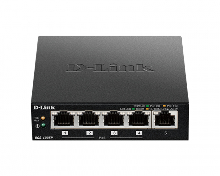D-Link 5-Port Skrivebords Gigabit PoE + Switch