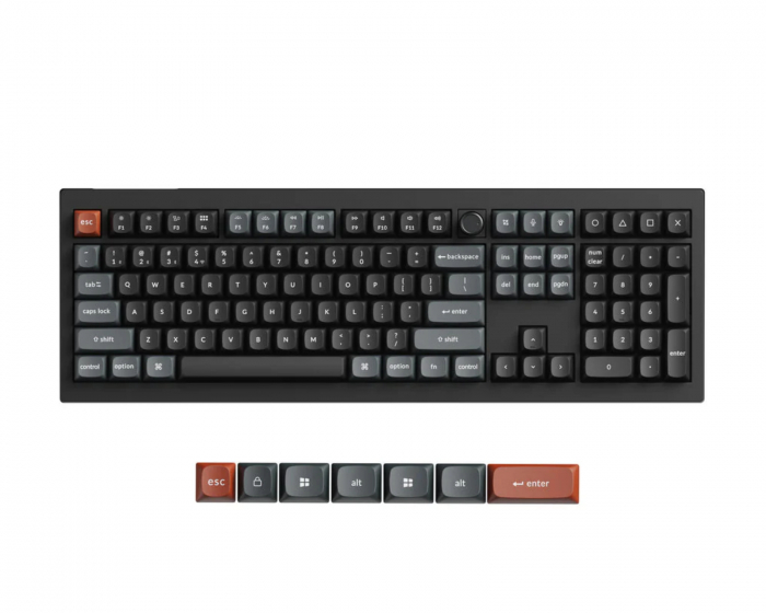 Keychron V6 Ultra 8K Hotswap Knob Trådløst ISO Tastatur - Svart [Silk POM Red]