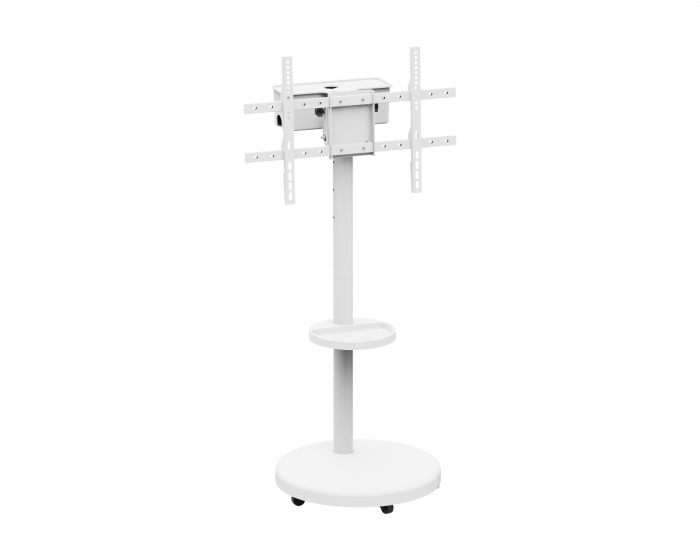 MaxMount Heavy-Duty TV‑gulvstativ med mediehylle - Hvit