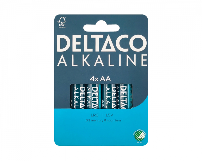 Deltaco AA alkaliske batterier 4-pakning