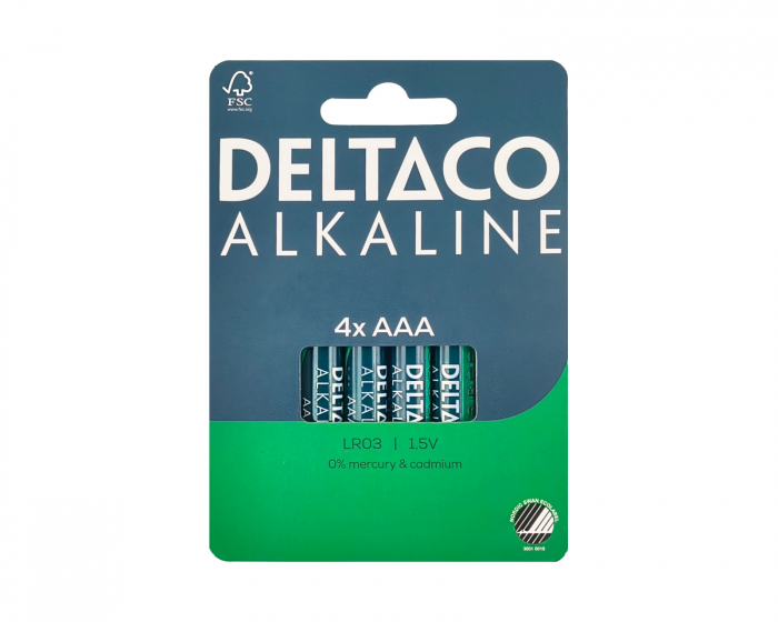 Deltaco AAA alkaliske batterier 4-pakning