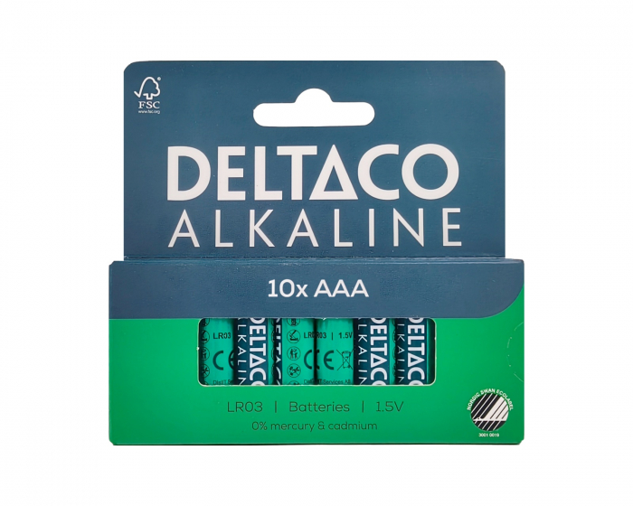 Deltaco AAA alkaliske batterier 10-pakning