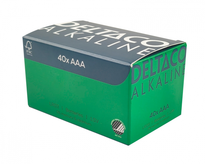 Deltaco AAA-alkaliske batterier 40-pakning