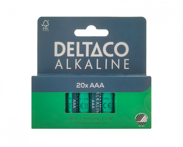 Deltaco AAA-alkaliske batterier 20-pakning