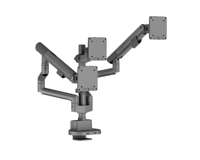 MaxMount Skjermarm med USB-A & USB-C Porter - 3 Skjermer - 17-27