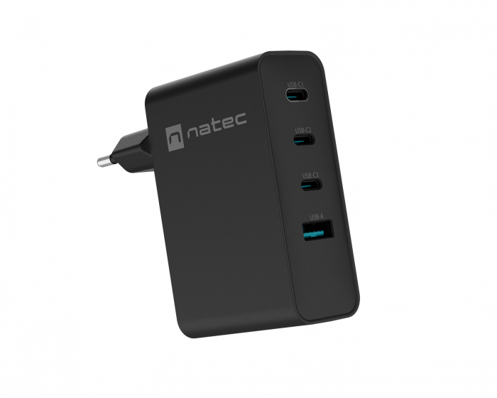 Natec Ribera GaN 3x USB-C & 1x USB-A Lader - 100W - Svart (DEMO)