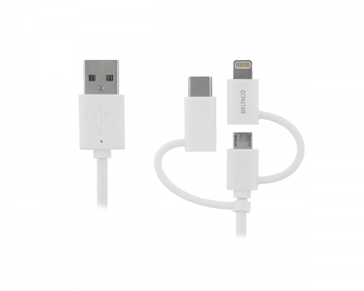 Deltaco USB-C/Micro USB/Lightning Ladekabel