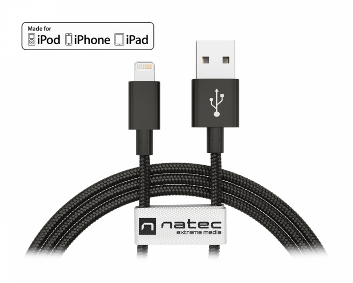 Natec Lightning Kabel MFi Nylon - Lightning til USB (1.5 m) Svart