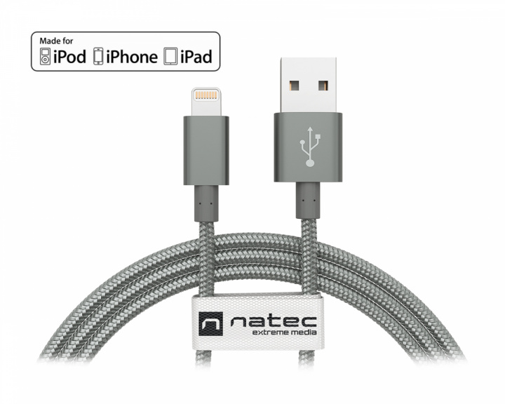 Natec Lightning Kabel MFi Nylon - Lightning til USB (1.5 m) Grå