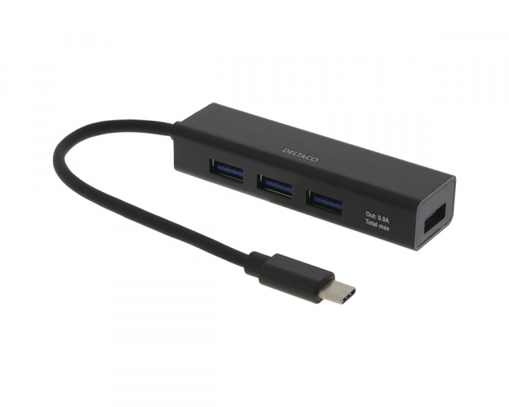 Deltaco USB-C Mini Hub 4xUSB-A Ports - Svart