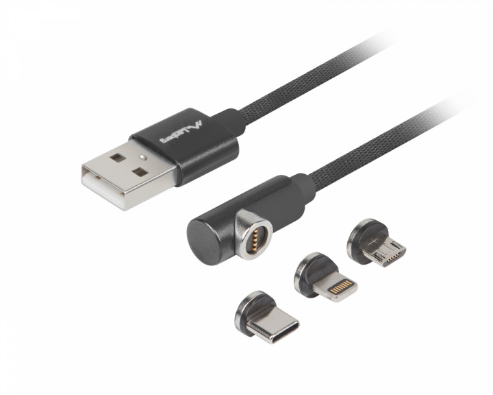 Lanberg 3in1 Premium Magnetisk Vinklet Kabel QC 3.0 - Svart