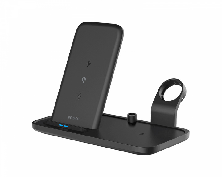 Deltaco 2-in-1 Trådløs Ladestativ, 10W, USB-C, Qi - Svart