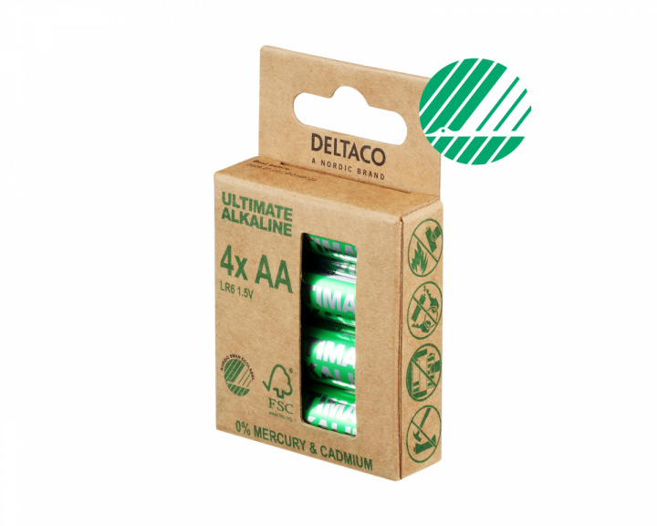 Deltaco Ultimate Alkaline AA-batteri, 4-pack