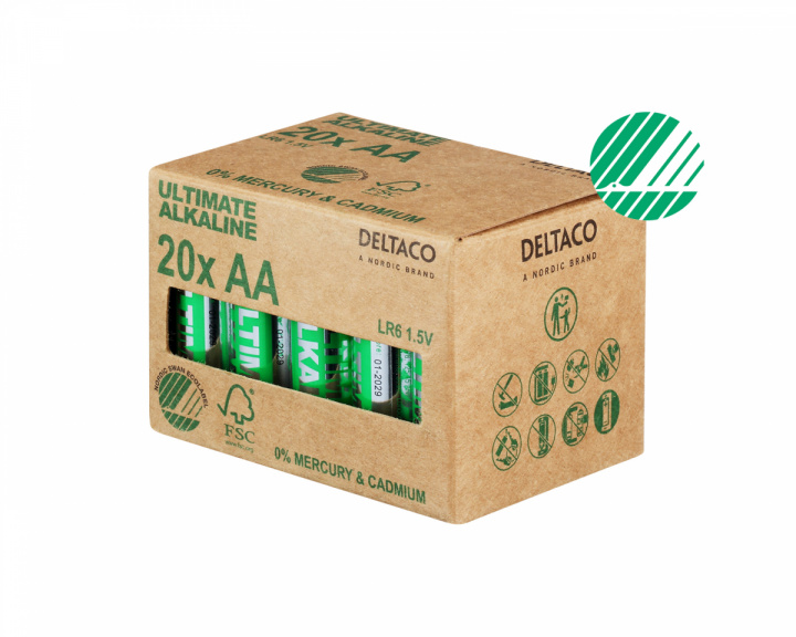Deltaco Ultimate Alkaline AA-batteri, 20-pack