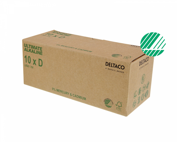 Deltaco Ultimate Alkaline D-batteri, 10-pack (Bulk)