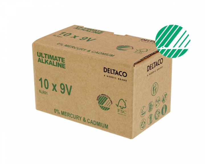 Deltaco Ultimate Alkaline 9V-batteri, 10-pack (Bulk)