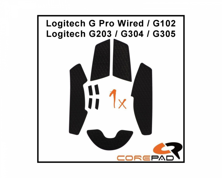 Corepad Soft Grips til Logitech G Pro Wired/G102/G203/G304/G305 Series - Svart