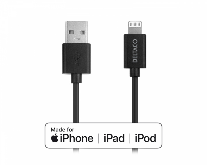 Deltaco USB-A til Lightning MFi - Ladekabel 2m - Svart