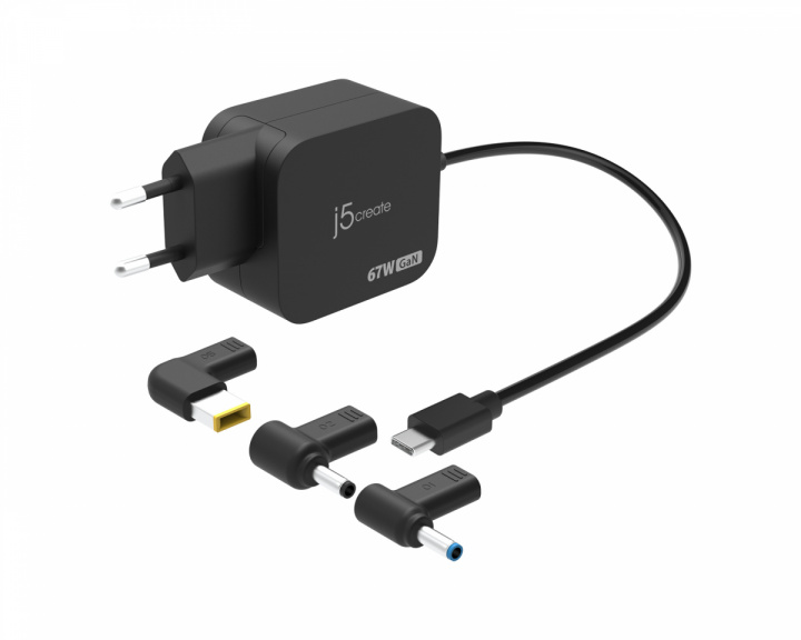 j5create 67W GaN PD USB-C, Minilader med 4,5 mm DC - Omformer