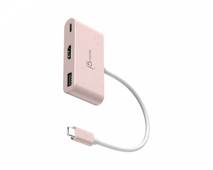 j5create USB-C til HDMI 4K og USB Type-A med 90 W Strømforsyning - Rosa