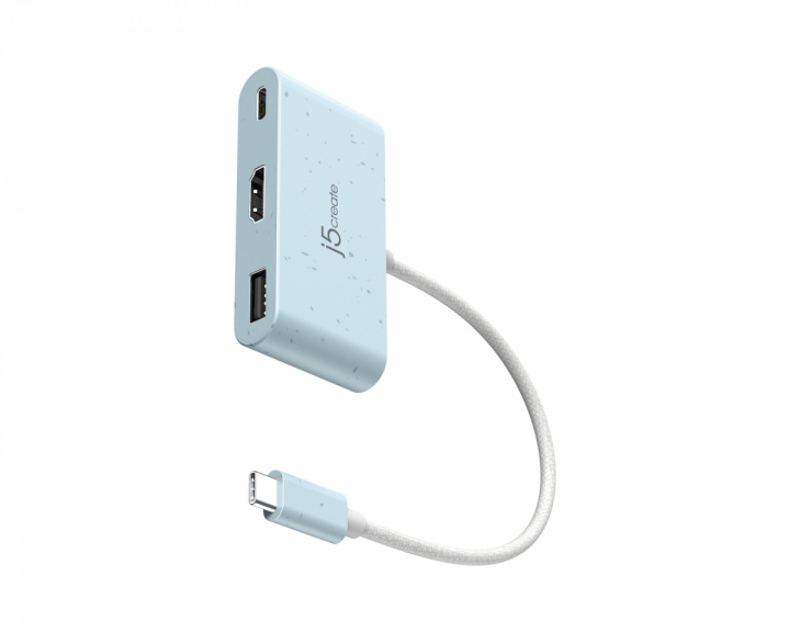 j5create USB-C til HDMI 4K og USB Type-A med 90 W Strømforsyning - Blå
