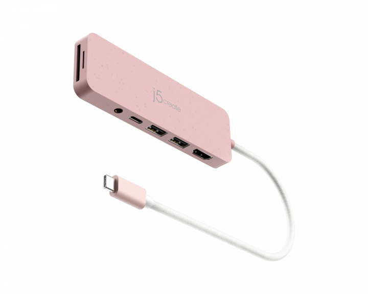 j5create USB-C Multi-Port Hub med 60W Strømforsyning - Rosa