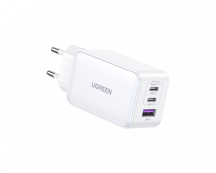 UGREEN Nexode 65W 3-Port PD GaN Vegglader - Hvit