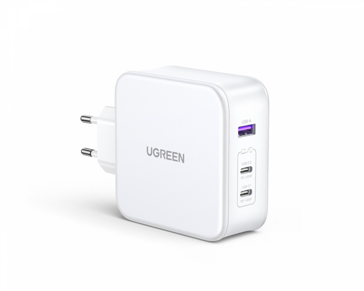 UGREEN Nexode 140W USB-C PD GaN - 3-Port Vegglader + USB-C Kabel 1.5m - Hvit