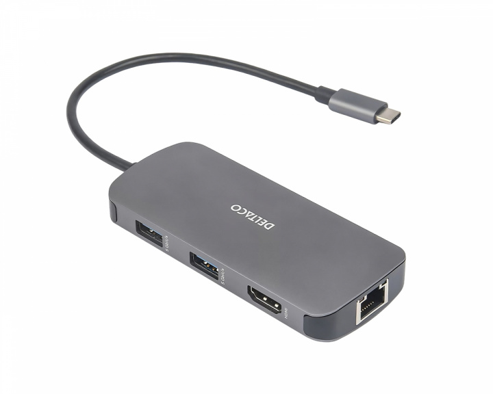 Deltaco USB-C Dockningsstation med 8 Porter - Grå