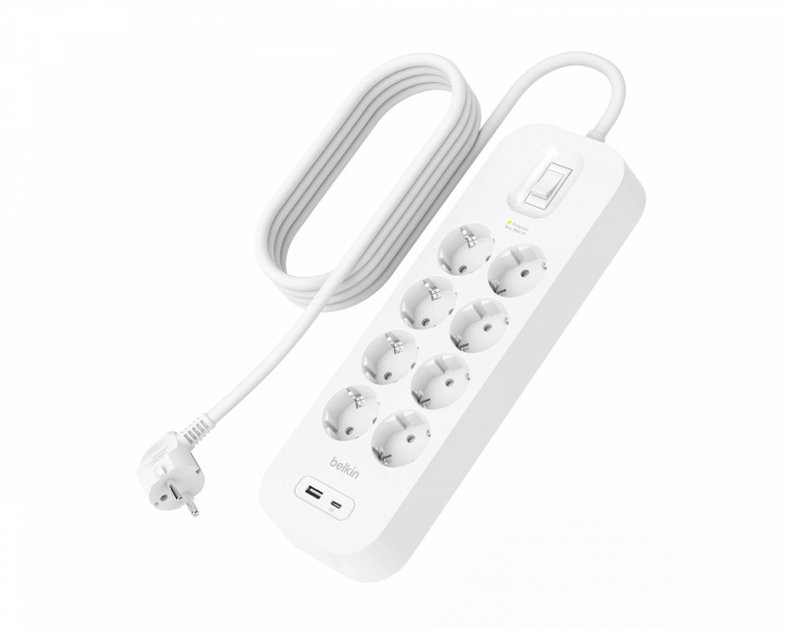 Belkin Strømuttak med Overspenningsvern - 8 porter - USB-C PD