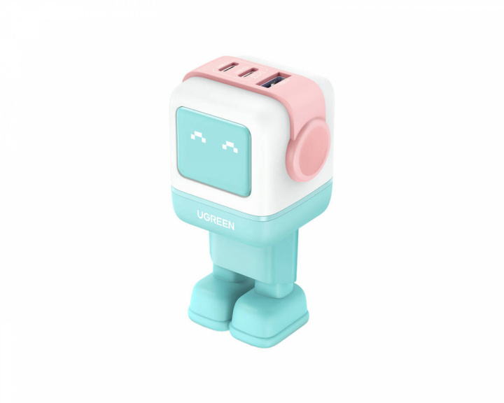 UGREEN Uno Robot GaN 65W Hurtiglader - 3 port - Rosa/Blå