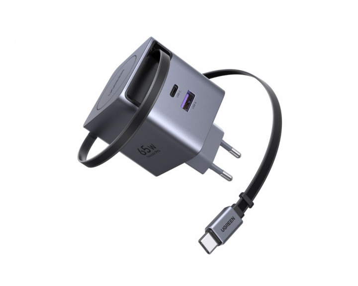 UGREEN 65W GaN Hurtiglader med Uttrekkbar Kabel