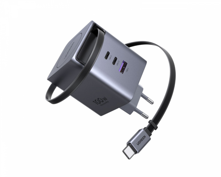 UGREEN 100W GaN Hurtiglader med Utrullbar Kabel