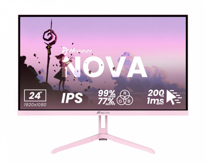 Arozzi Nova 24“ IPS 1920x1080 200Hz Gaming-skjerm - Rosa