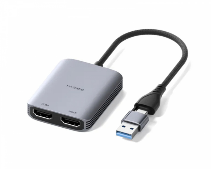  USB 3.0 eller USB-C til dobbel HDMI-adapter