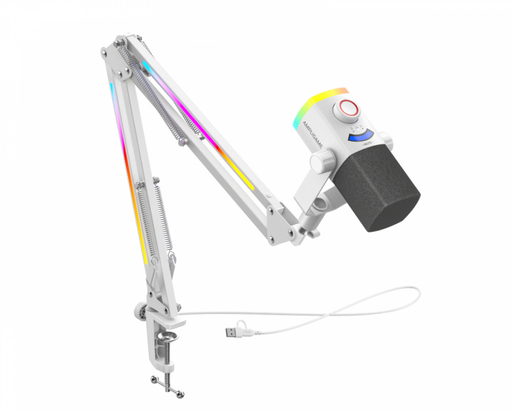  AmpliGame AM8PROT Mikrofon med bomarm - Hvit