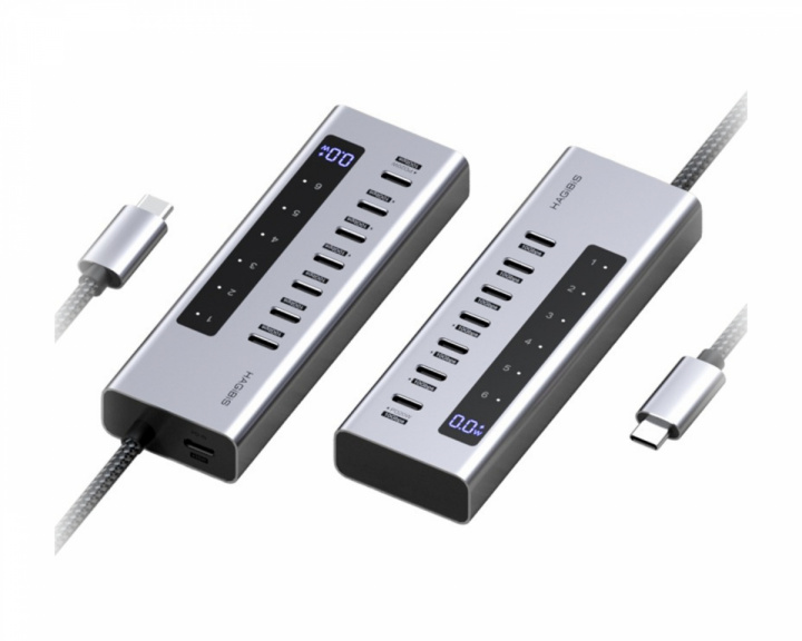  USB-C-hub med ladestasjon og LED-skjerm