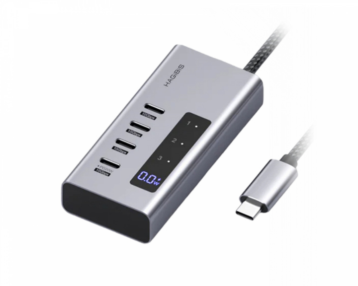 Hagibis USB-C-hub med Ladestasjon og LED-skjerm