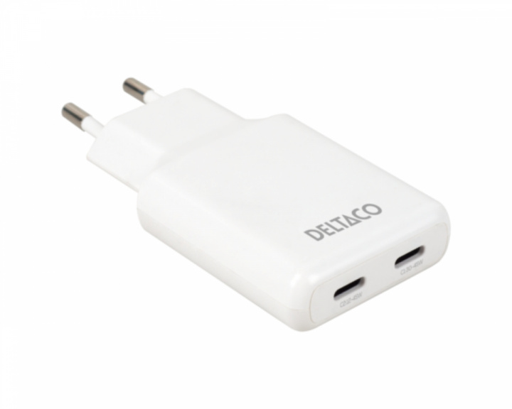 Deltaco 45W 2x USB-C Vegglader - Slim Hvit
