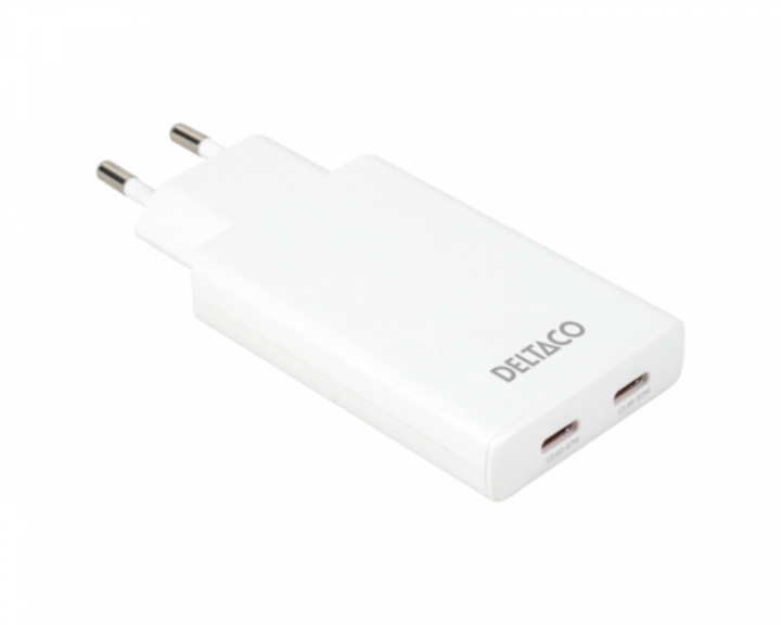  67W 2x USB-C Vegglader - Slim White
