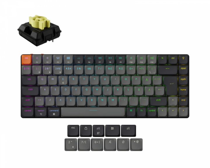  K3v3 Low Profile QMK Trådløst Tastatur [Gateron Banana] - Lysegrå