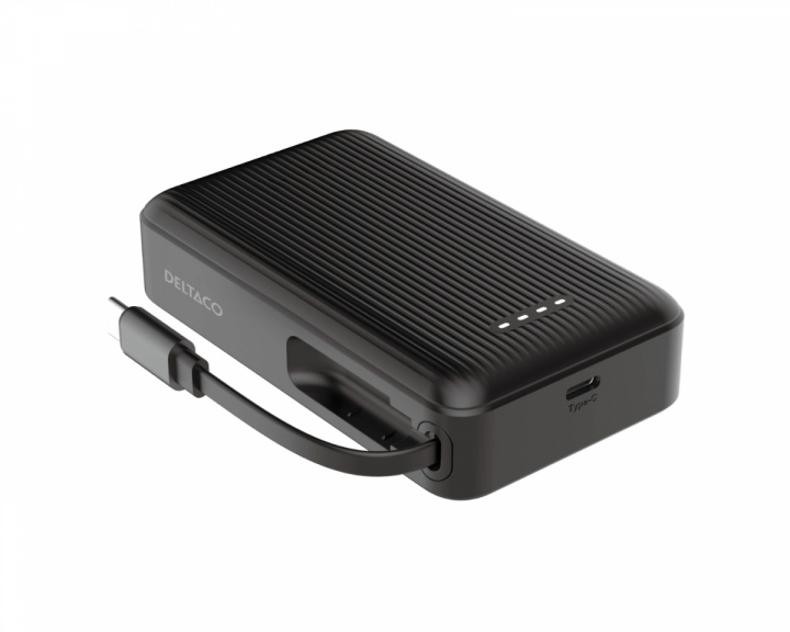  10 000 mAh Powerbank, uttrekkbar kabel 90 cm - Sort
