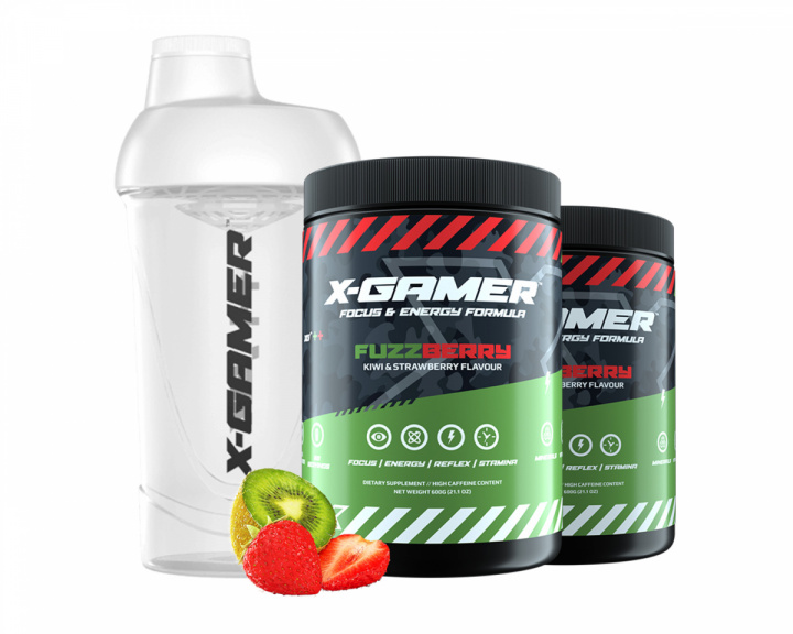 X-Gamer 2 x 600g X-Tubz FuzzBerry - 60 Porsjoner + Shaker