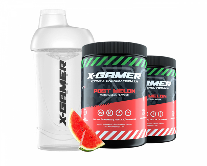 X-Gamer 2 x 600g X-Tubz Post Melon - 60 Porsjoner + Shaker