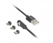 3in1 Premium Magnetisk Vinklet Kabel QC 3.0 - Svart