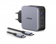 Nexode 140W USB-C PD GaN - 3-Port Vegglader + USB-C Kabel 1.5m - Svart