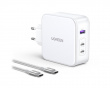 Nexode 140W USB-C PD GaN - 3-Port Vegglader + USB-C Kabel 1.5m - Hvit